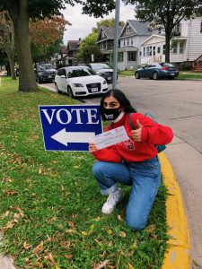 Bandyopadhyay gets ready to turn in her absentee ballot