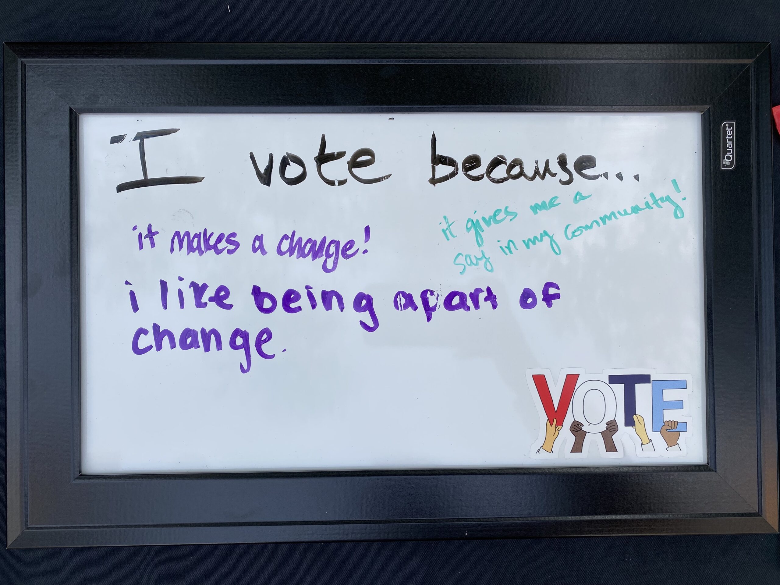 "I Vote Because" sign